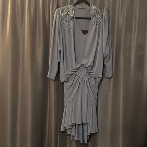 Casadei Gray Long Sleeve Dress with Silver Accents
